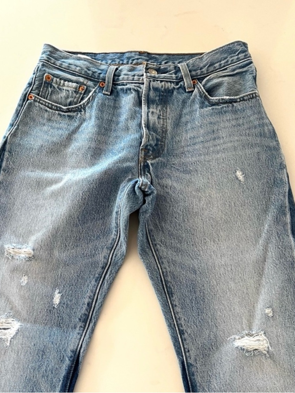 Levi's Light Blue Straight Leg Jeans with Frayed Hem - Picture 2 of 3
